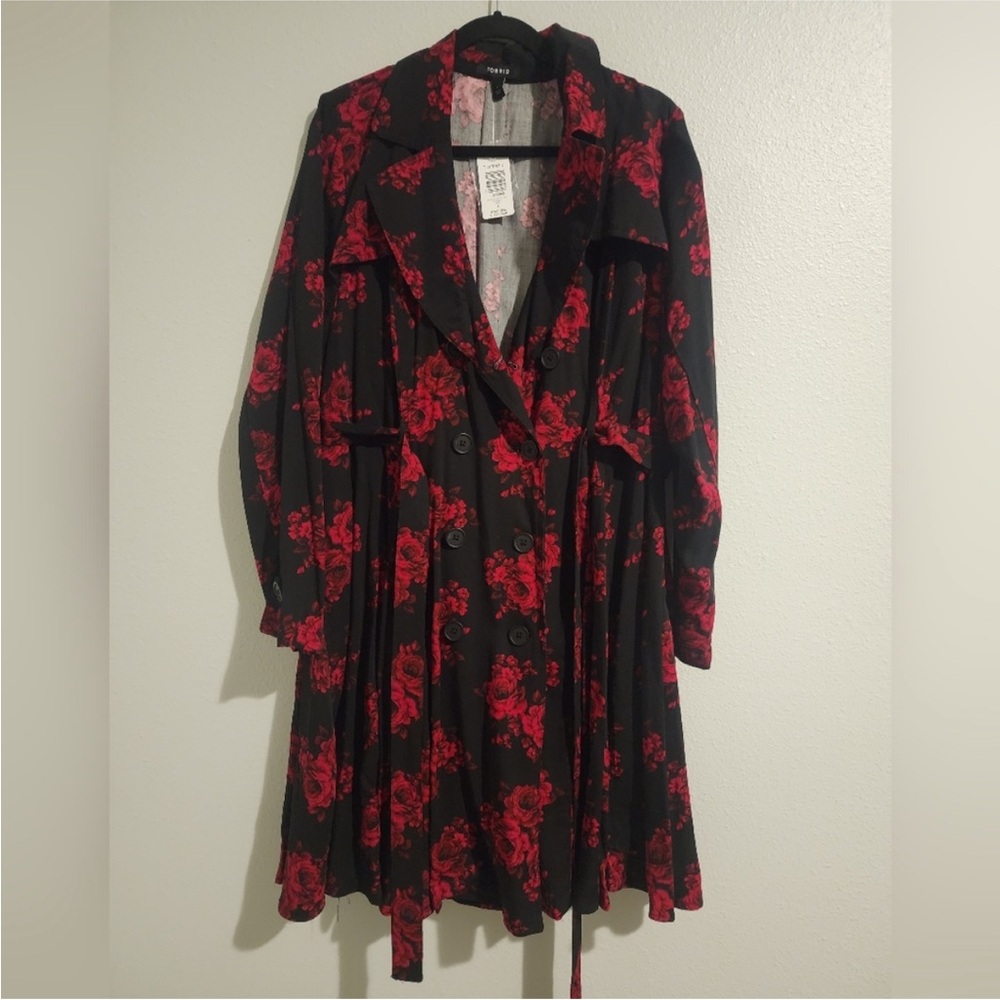 Torrid roses black red floral coat 3x